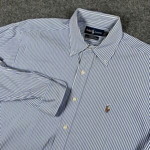 Vintage Polo Ralph Lauren Shirt Mens XL* Blue White Striped Flesh Pony Oxford